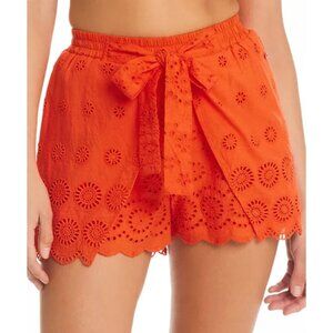 Red Carter Orange Eyelet High Waist Tie-Front Shorts